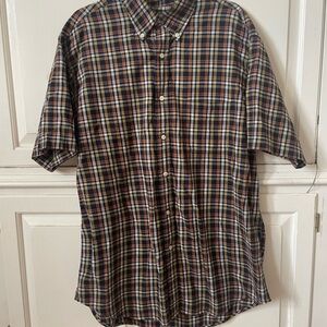 Brooks brothers short sleeve plaid orange and blue button down shirt size large